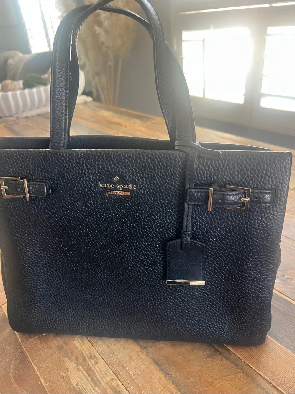 kate spade Black Pebbled Leather Satchel with Top Handles